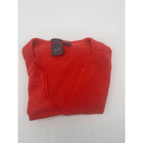 AX Armani Exchange Linen Top V Neck Long Sleeves Collared Sz S Orange - Picture 4 of 12
